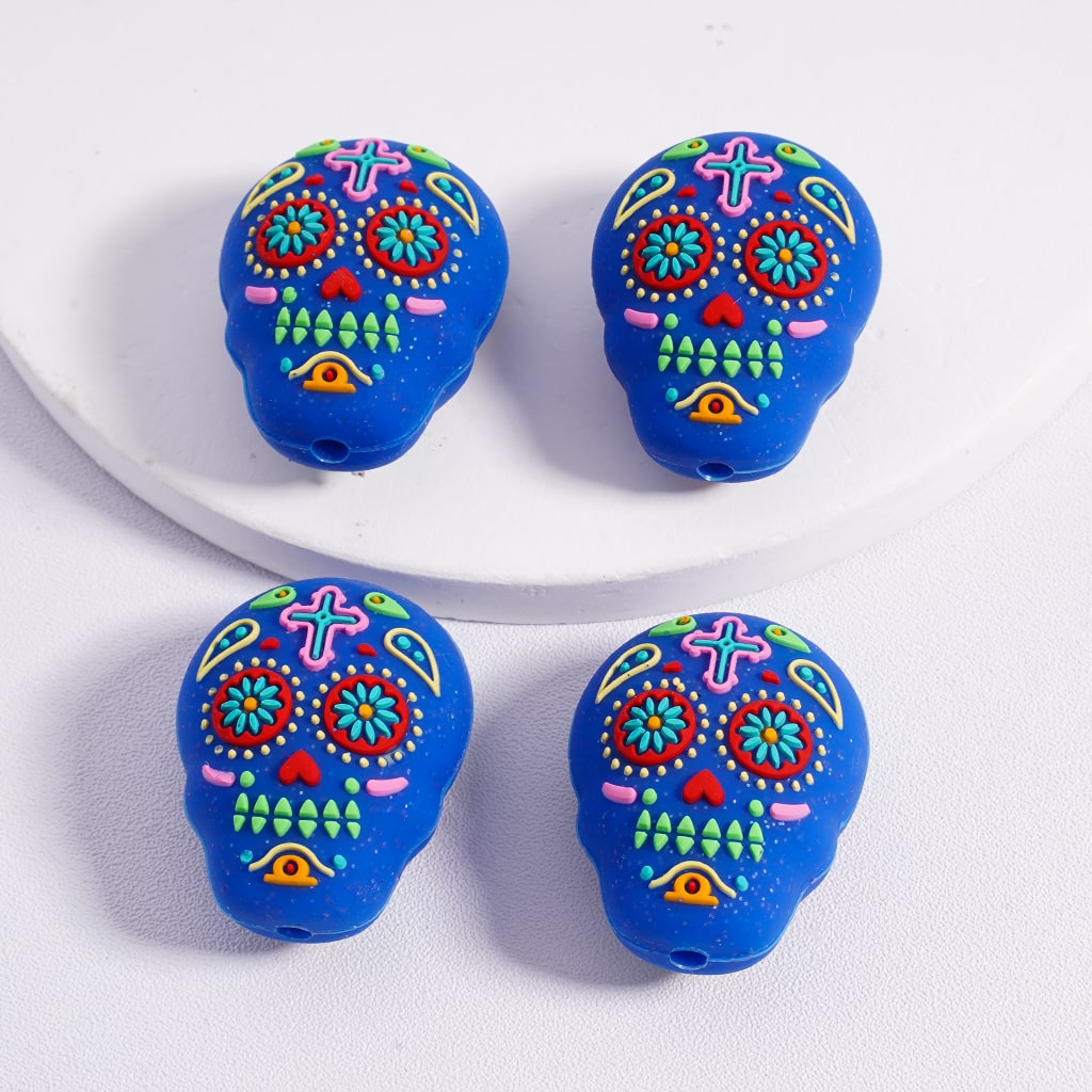 3D Halloween & Day of the Dead Charms Colorful Skull Silicone Focal Beads