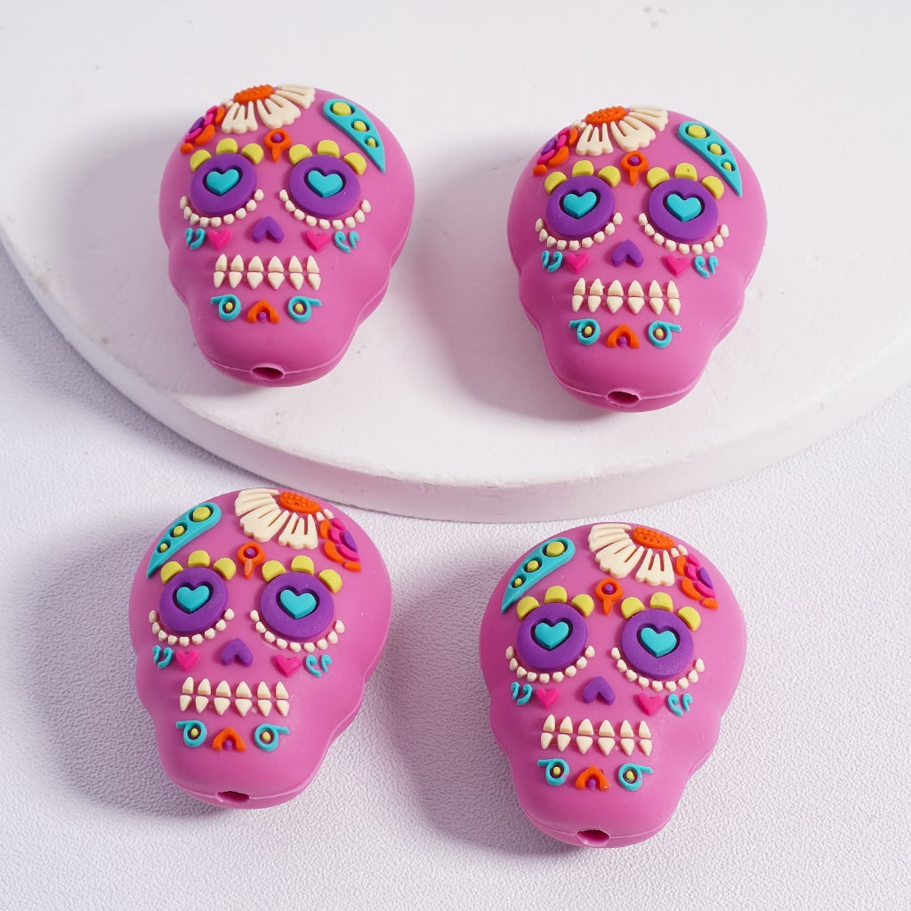3D Halloween & Day of the Dead Charms Colorful Skull Silicone Focal Beads