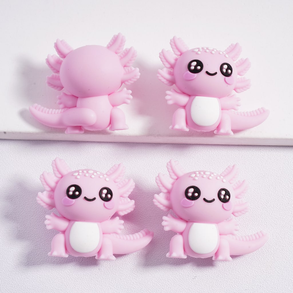 3D Little Cute Pink Lagoon Axolotl Cartoon Silicone Focal Bead Solid Color