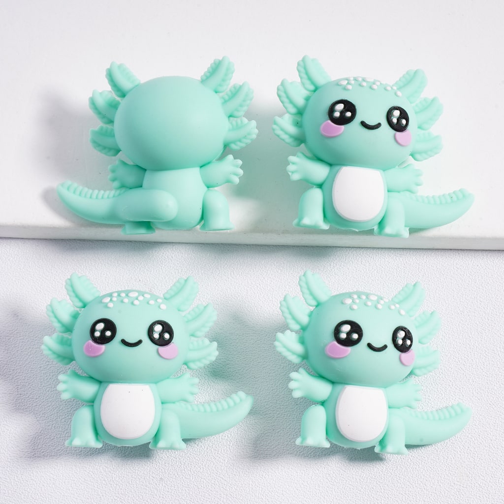3D Little Cute Pink Lagoon Axolotl Cartoon Silicone Focal Bead Solid Color