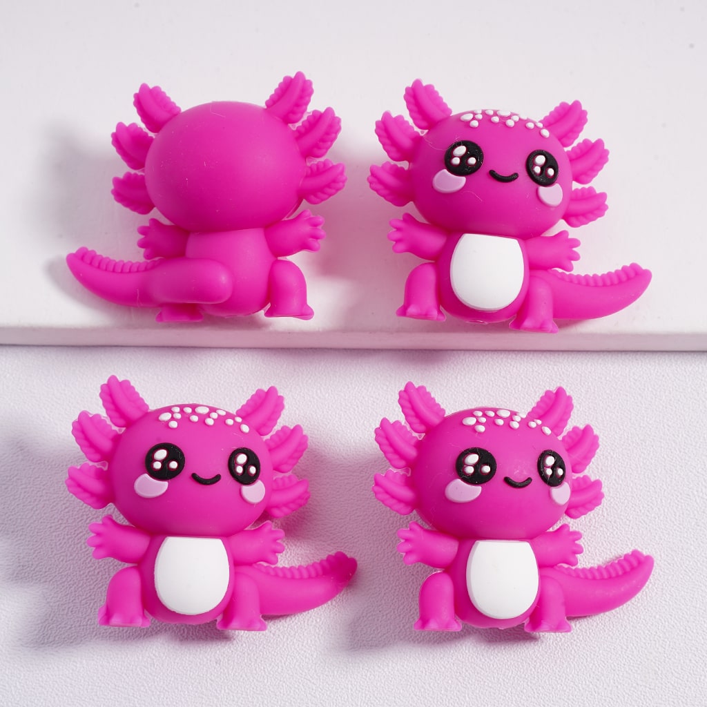 3D Little Cute Pink Lagoon Axolotl Cartoon Silicone Focal Bead Solid Color