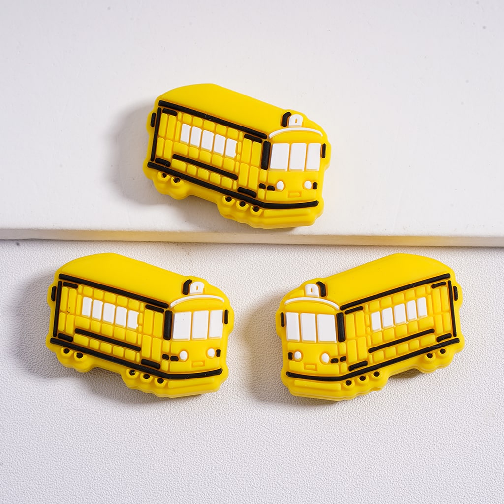 Transport Buddies All Aboard Tiny Transit Mini Bus & Train Little Wheels Silicone Focal Beads Random Mix