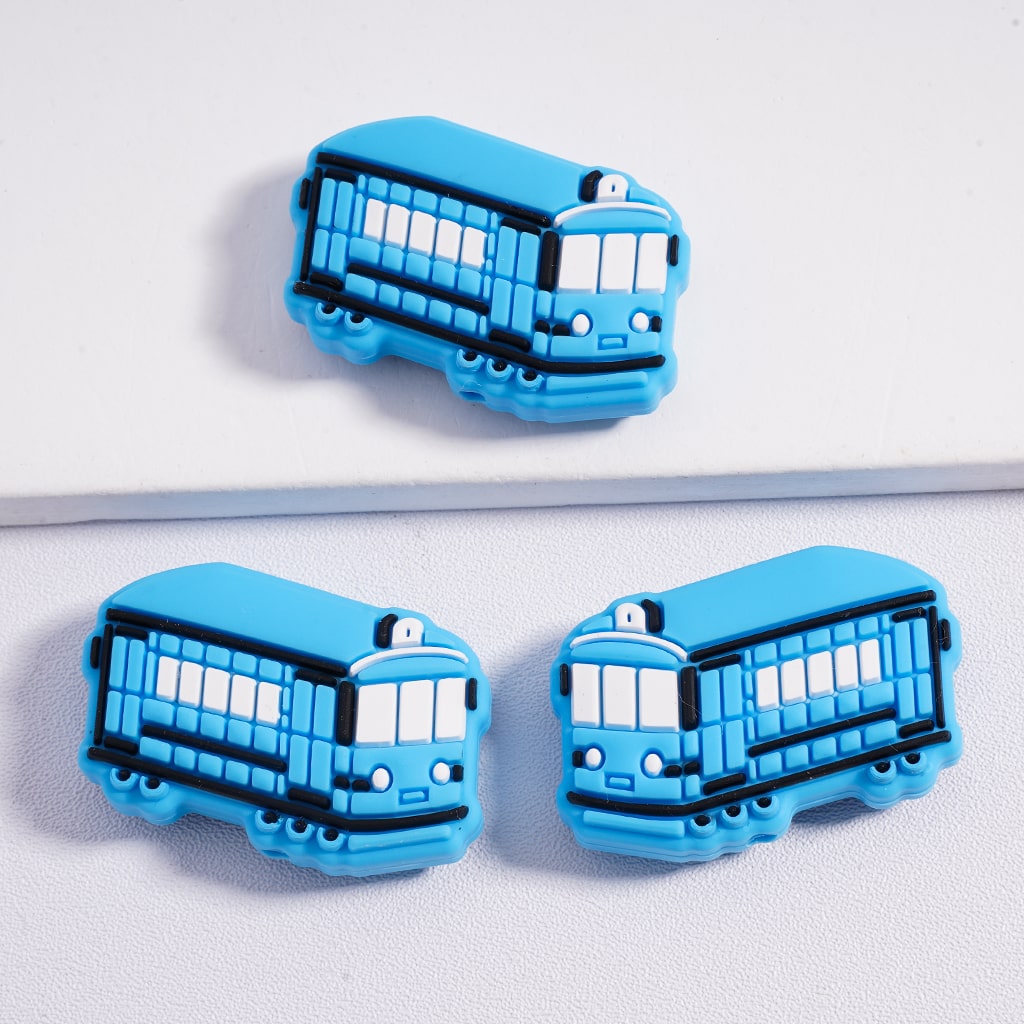 Transport Buddies All Aboard Tiny Transit Mini Bus & Train Little Wheels Silicone Focal Beads Random Mix