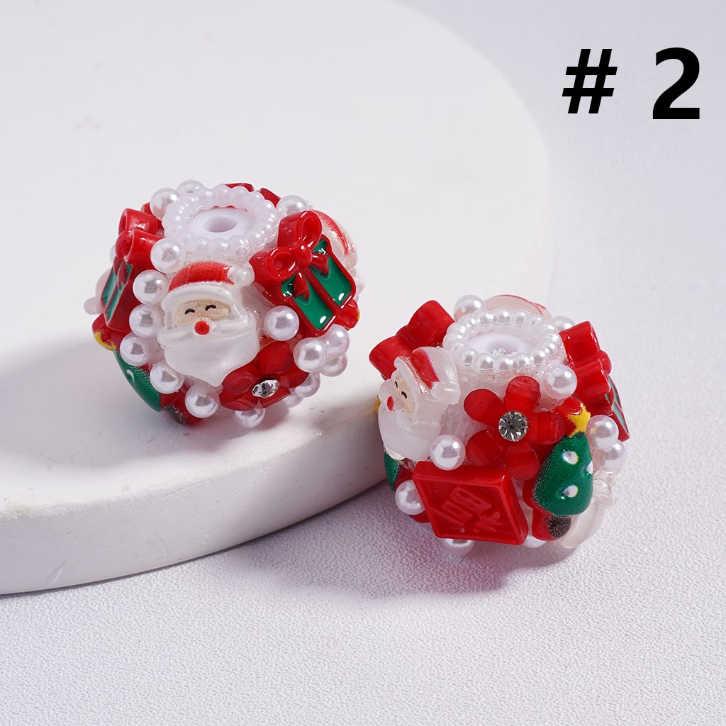 Father Christmas Santa Series, Tree, Snowman, Elk & Pearls with Rhinestones 20MM Acrylic Beads