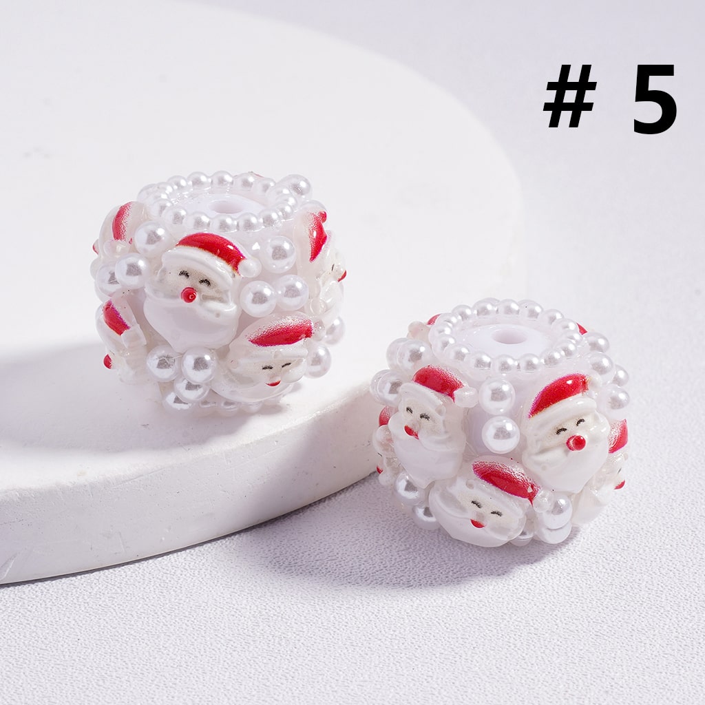 Father Christmas Santa Series, Tree, Snowman, Elk & Pearls with Rhinestones 20MM Acrylic Beads