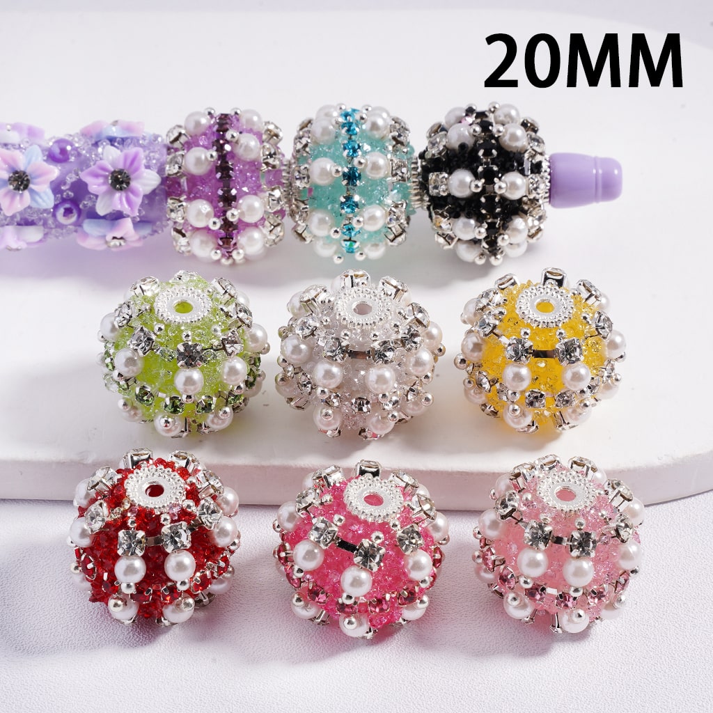 Sugar Style Acrylic Beads with Rhinestones, Chains & Pearls 20mm, Random Mix