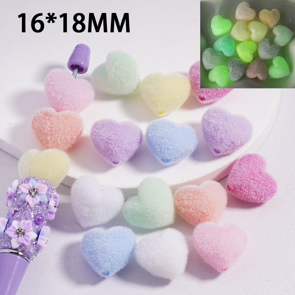 Glowing Velvet Mini Heart Shape Acrylic Beads 16*18MM Random Mix