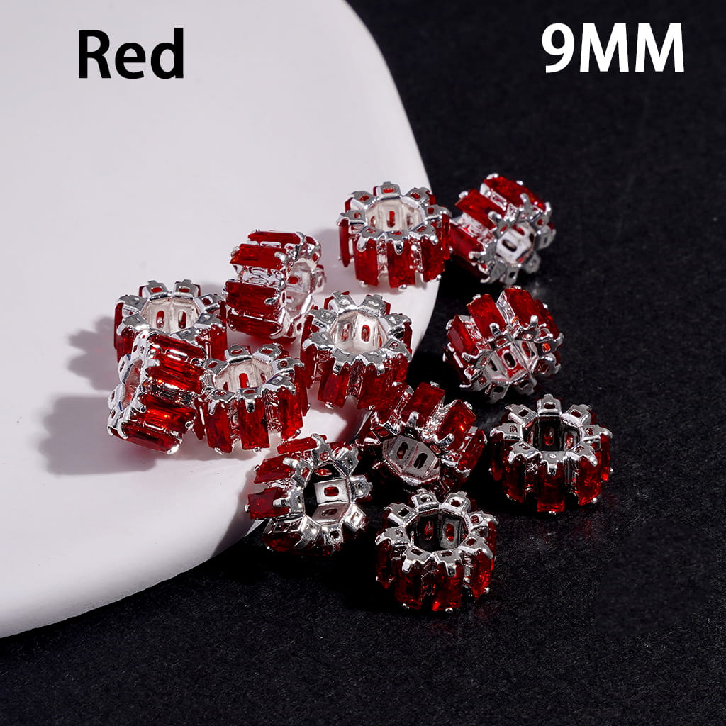 Silver Alloy Gear Beads with Rectangle Rhinestones, Big Hole Beads, 9MM, Multi-Color (The Hole Diameter is Around 4MM)