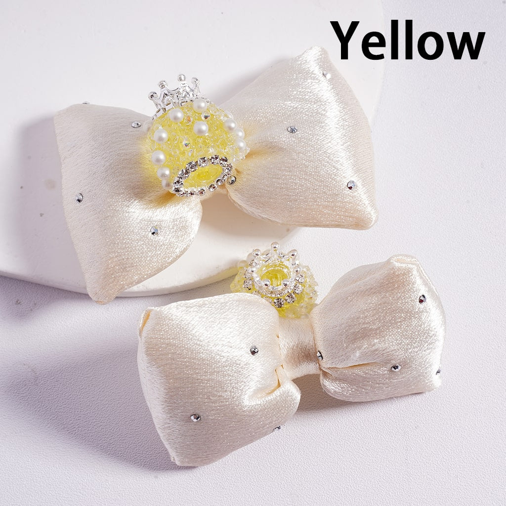 Royal Sugar Silver Crown White Pearls Shiny Rhinestones Large Soft Fabric Bowknots Multi Color Acrylic Beads 44*65MM