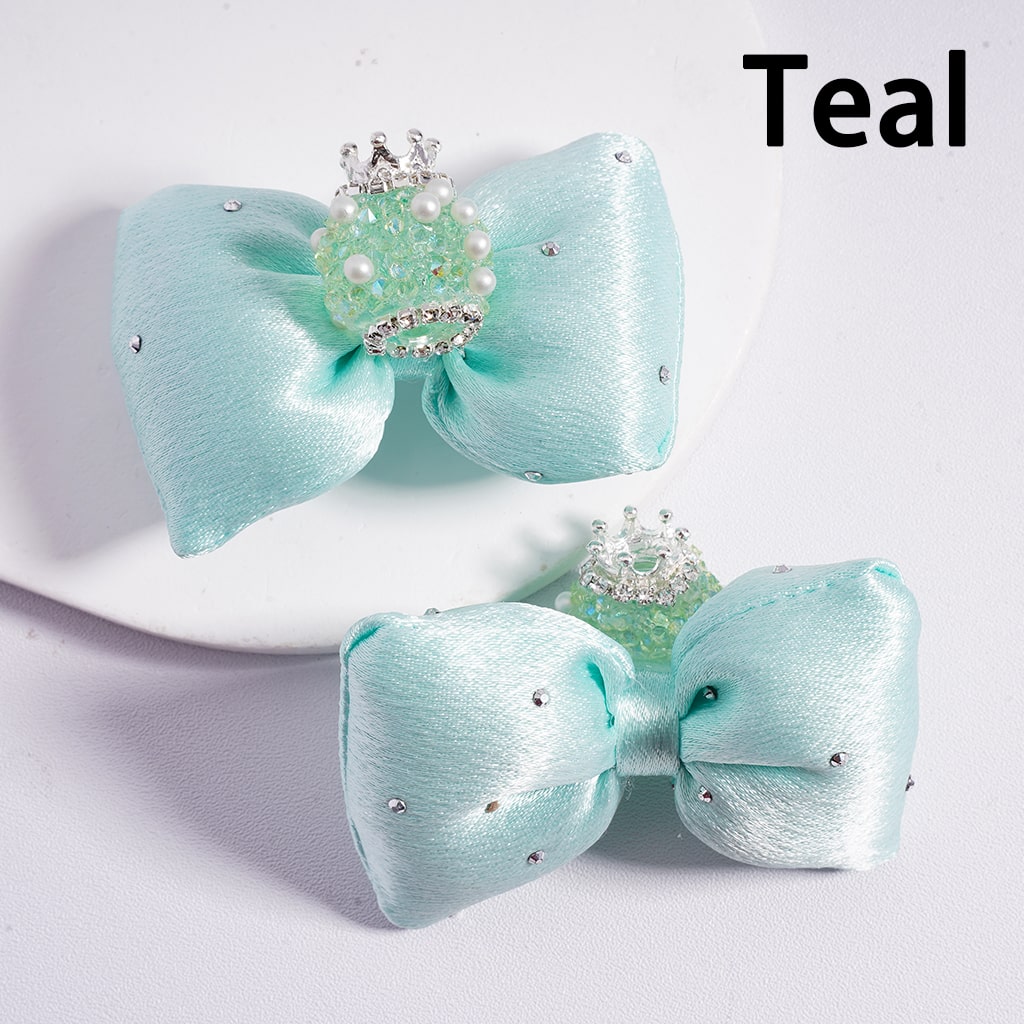 Royal Sugar Silver Crown White Pearls Shiny Rhinestones Large Soft Fabric Bowknots Multi Color Acrylic Beads 44*65MM