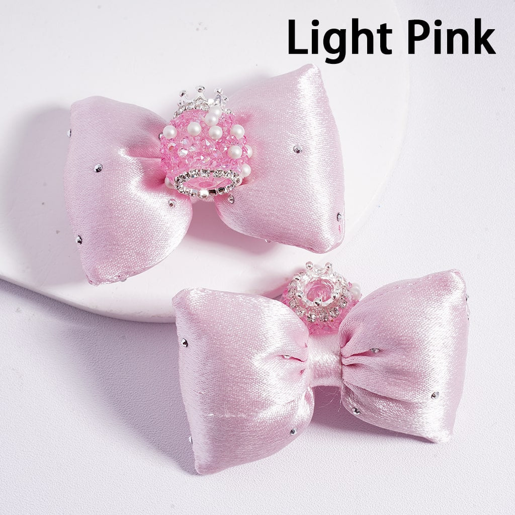 Royal Sugar Silver Crown White Pearls Shiny Rhinestones Large Soft Fabric Bowknots Multi Color Acrylic Beads 44*65MM