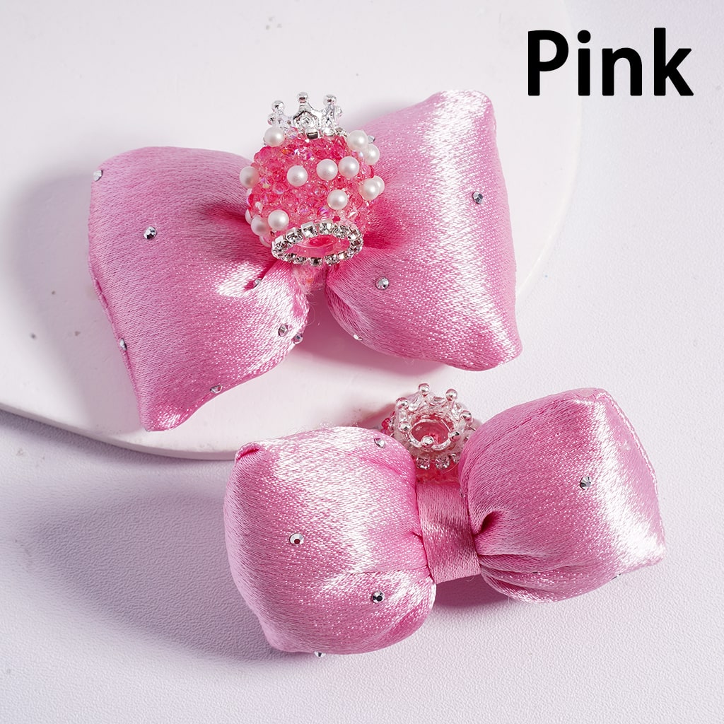 Royal Sugar Silver Crown White Pearls Shiny Rhinestones Large Soft Fabric Bowknots Multi Color Acrylic Beads 44*65MM