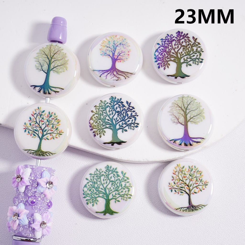 Evergreen Glow Disc Luminous Fir Green tree Flat Round shape Acrylic Beads 23MM, Random Mix