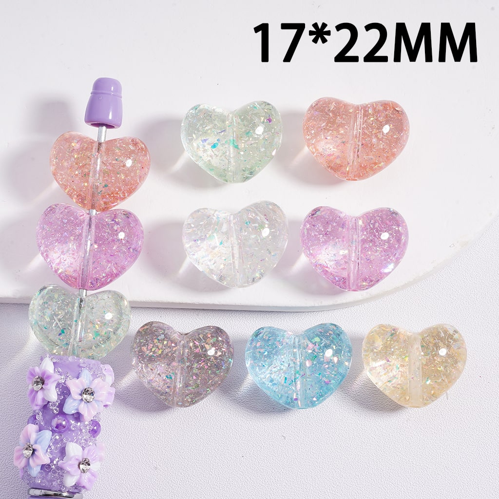 Confetti-Filled Heart Shape Shiny Acrylic Beads 17*22MM, Multi-Color Mix
