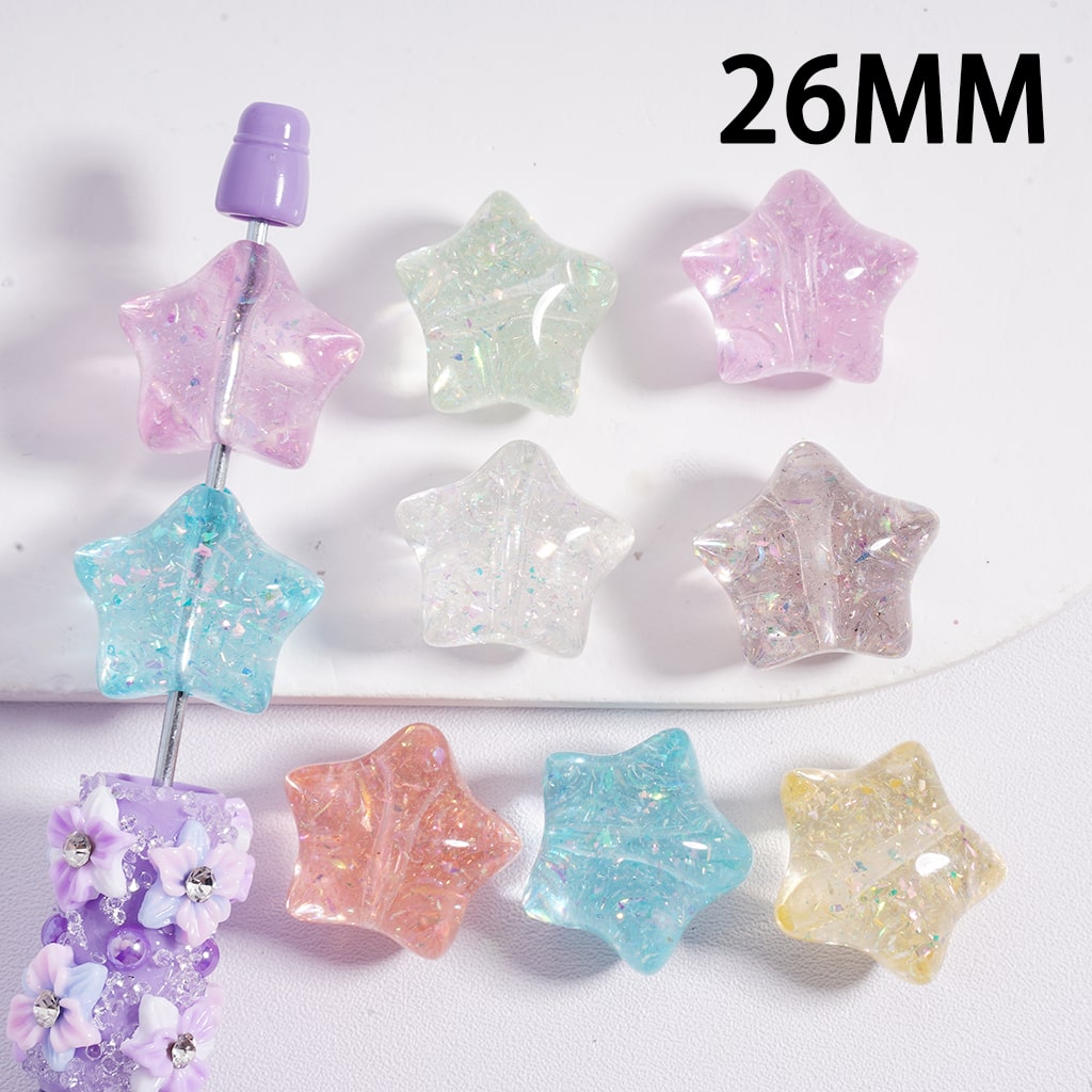 Confetti-Filled Star Shape Shiny Acrylic Beads 26MM, Multi-Color Mix