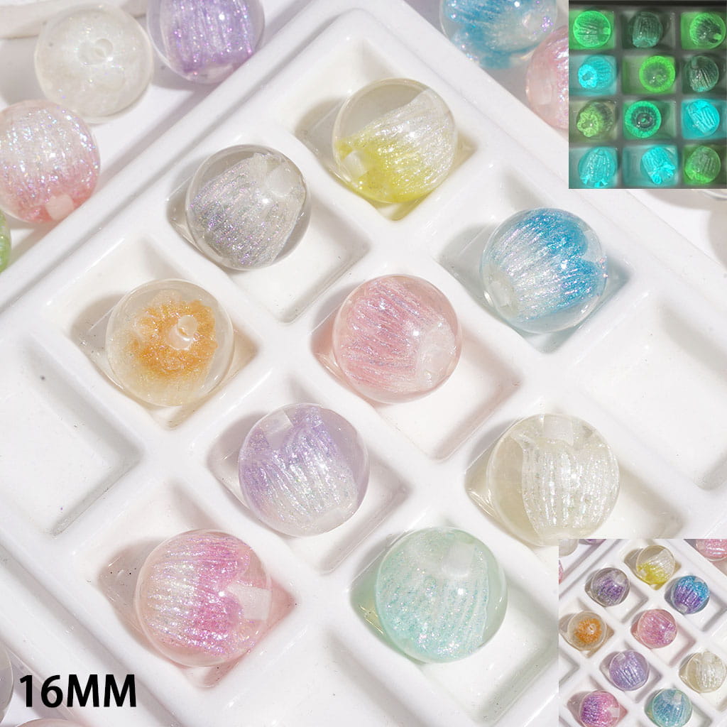 Luminous & Color Changing | Acrylic Beads for Bracelets with Tulip and Glitter, 16MM, Multi-Color Random Mix