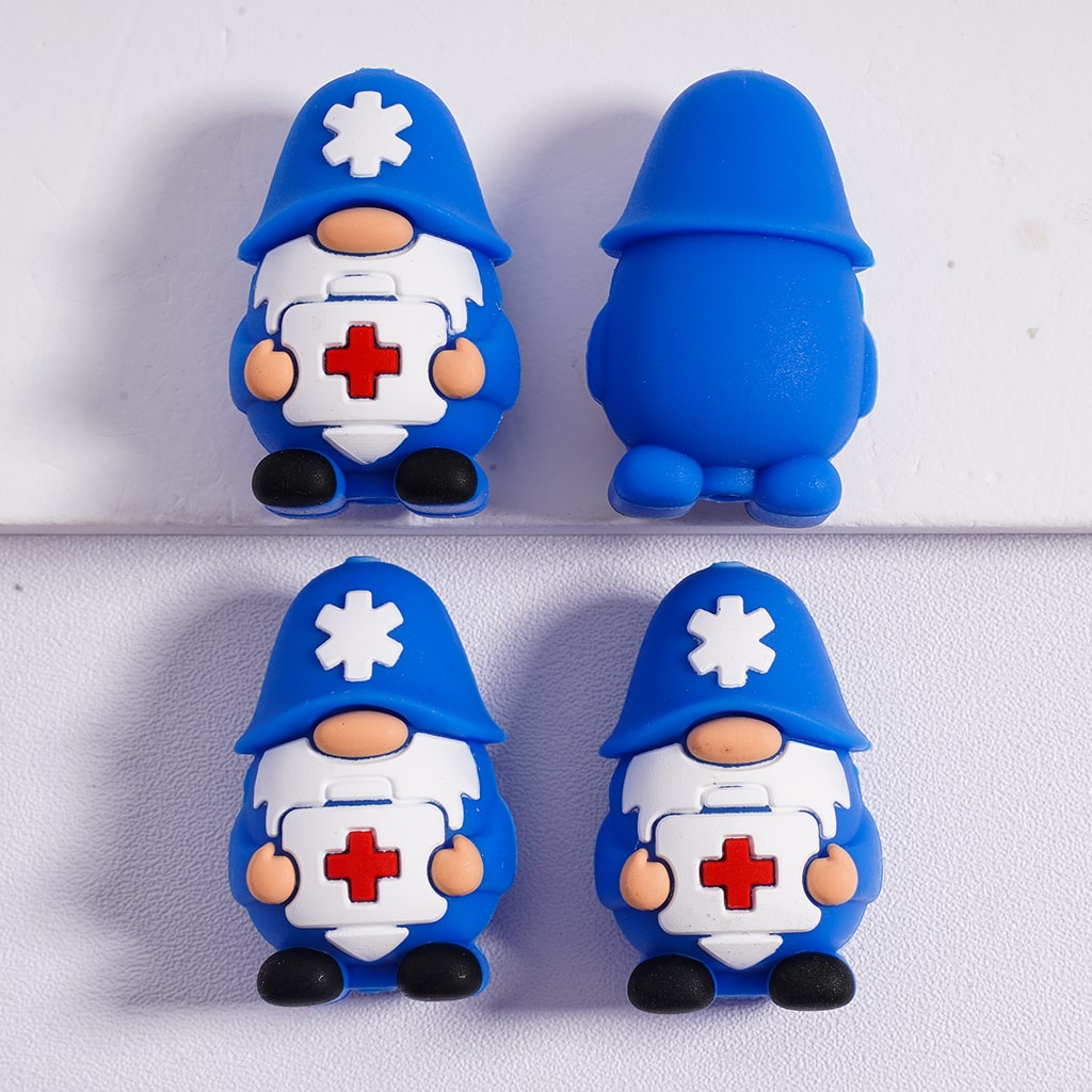 3D Cute Hero Gnome Wearing Police, Firefighter, Doctor Uniform Silicone Focal Beads
