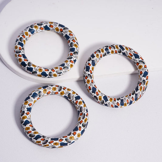 Silicone Ring Frame Bead Circle Round Soft Car Hanger Charm Loop Police Officers Series Prints 65mm