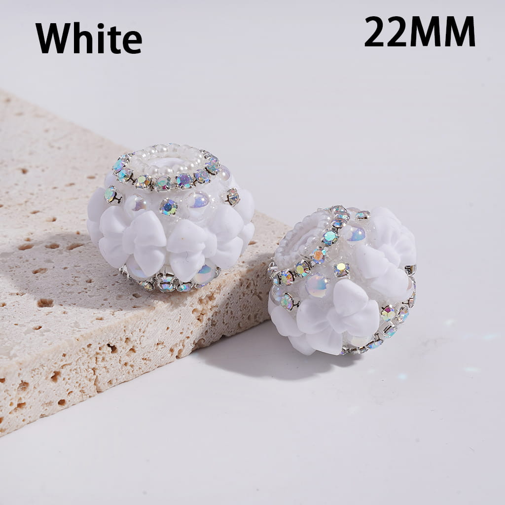 Multi-Color Round Acrylic Beads with Bowtie & AB Rhinestone, White Pearl Chains, 22MM