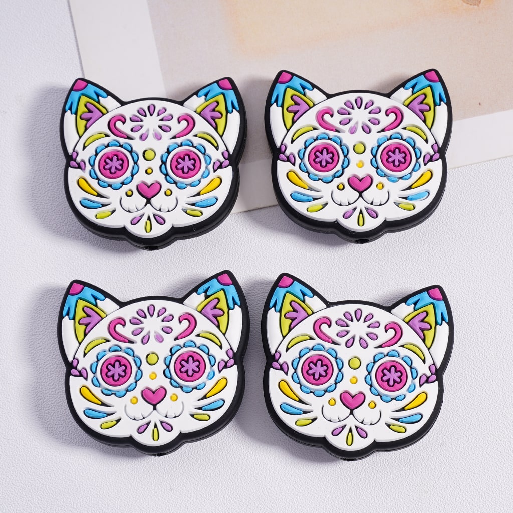 Colorful Cat & Dog Head Multi-Color Design 20*28MM, Silicone Focal Beads