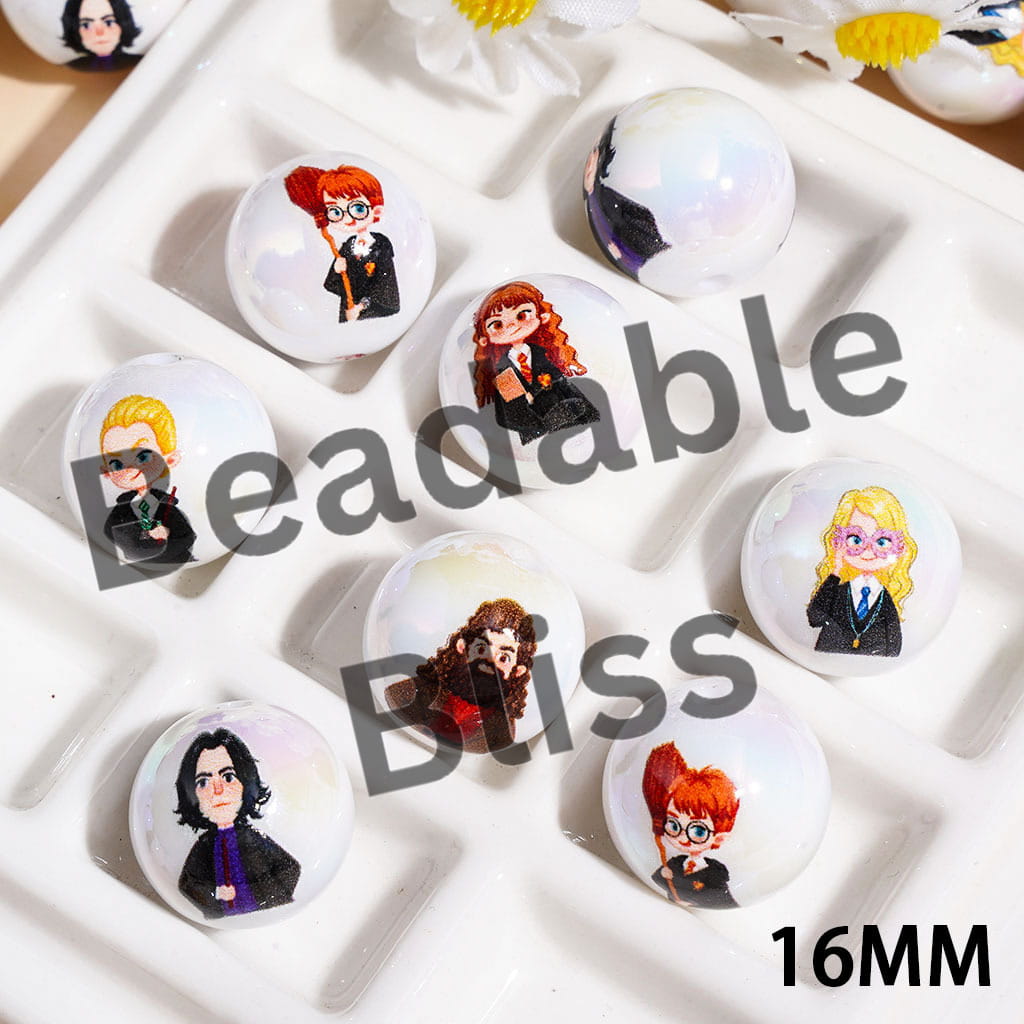 Acrylic Beads for Bracelets UV Coating with Wizard Boy Character Series, 16MM Random Mix