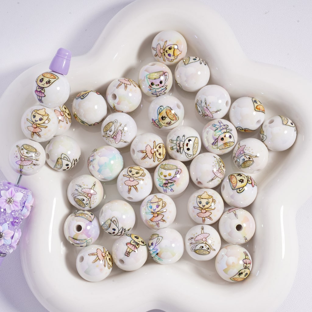 UV Glossy Cute Ballet Girl Cup Jelly Acrylic Beads 16mm Random Mix