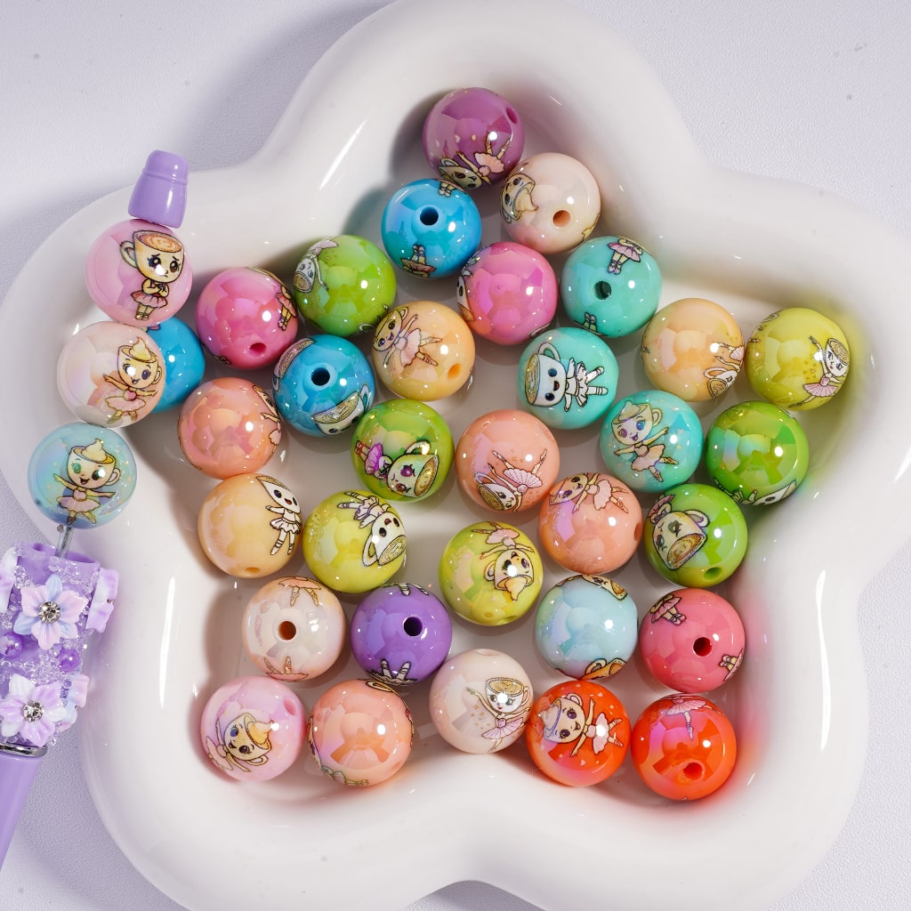 UV Glossy Cute Ballet Girl Cup Jelly Acrylic Beads 16mm Random Mix