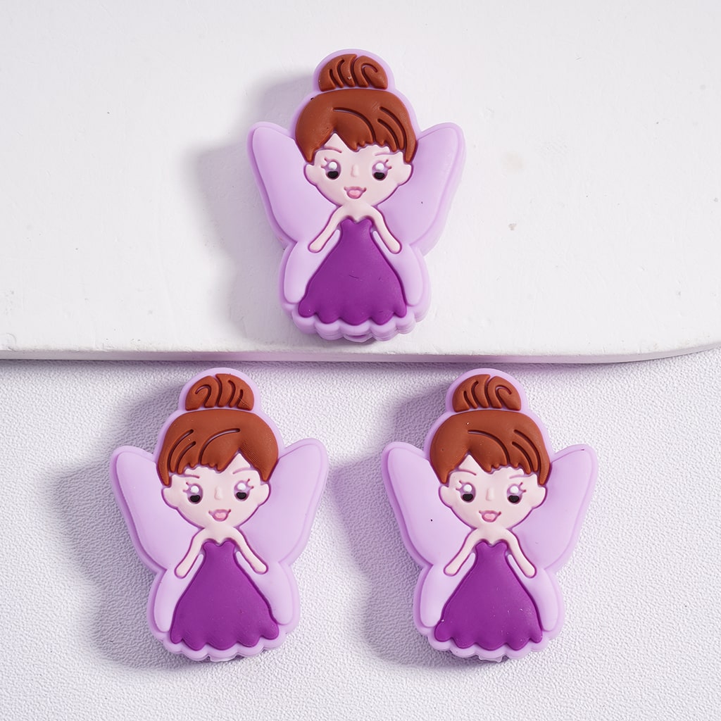 Little Cute Fairy in Teal Purple Dress & Wings Silicone Focal Bead Random Mix