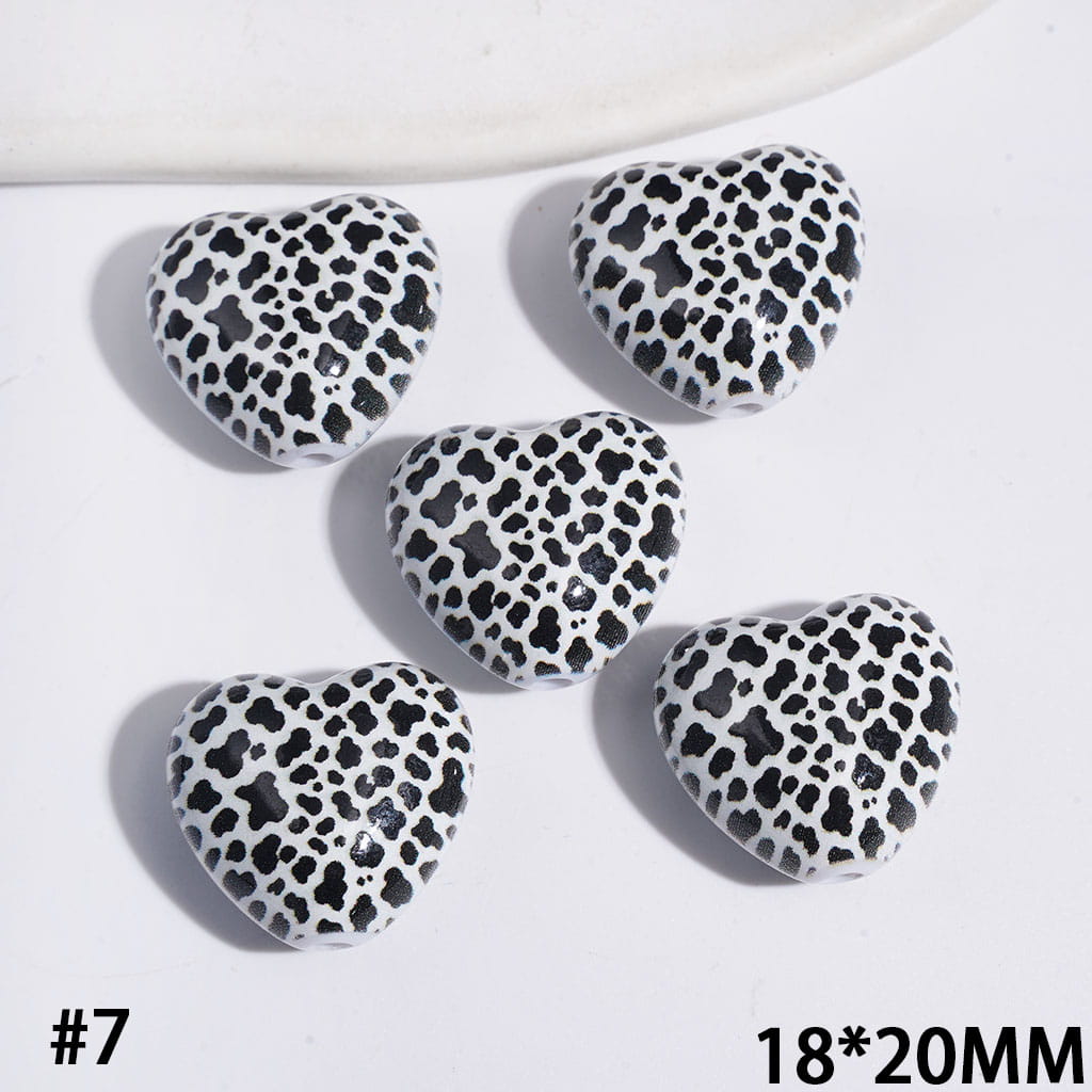 Acrylic Beads Heart with Diverse Pattern, 18*20MM