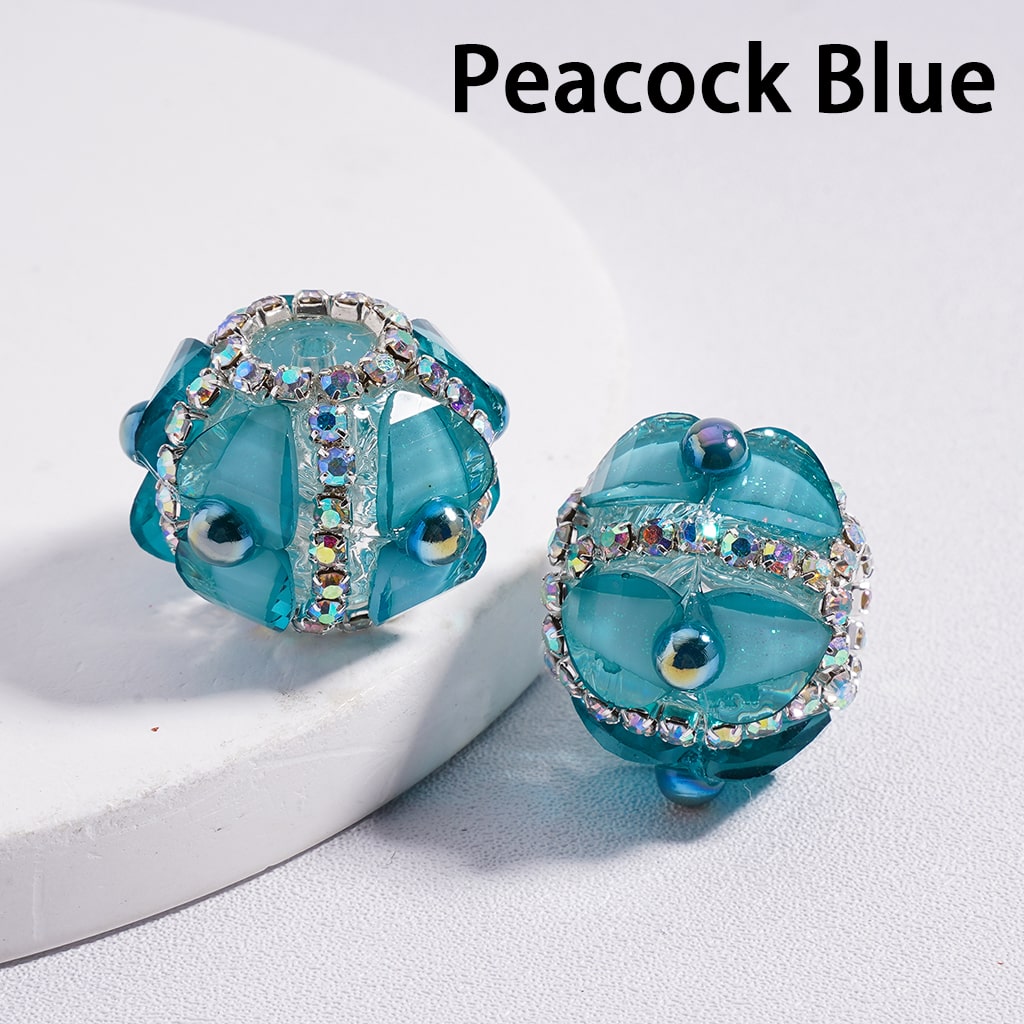 AB Rhinestone Heart & Pearl Multi Color Round Acrylic Beads 20mm
