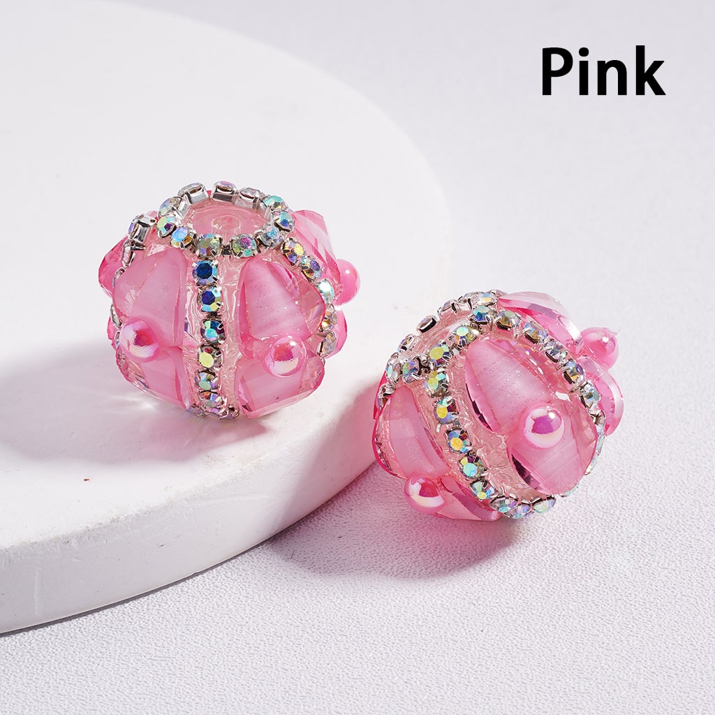 AB Rhinestone Heart & Pearl Multi Color Round Acrylic Beads 20mm