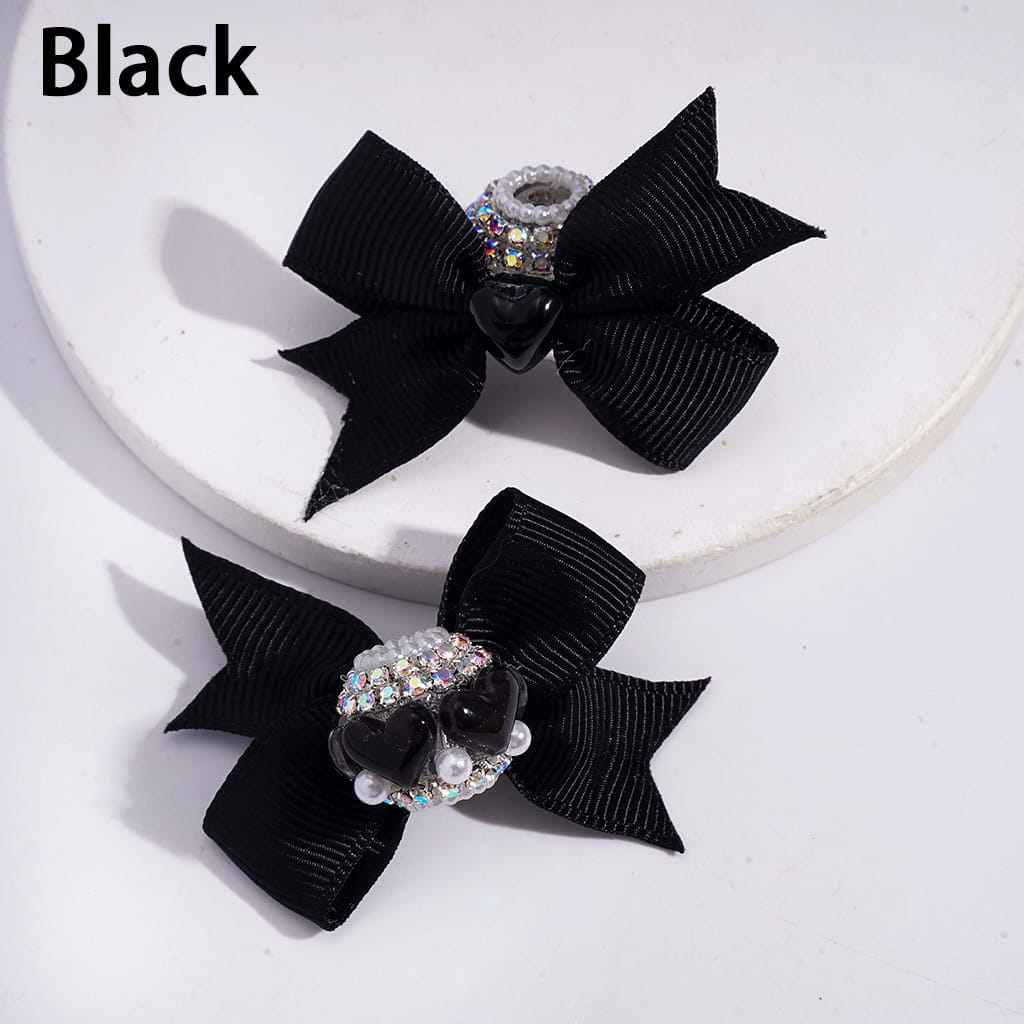 Shiny Clear Hearts with Multi-Color Fabric Bowknot, AB Rhinestones & White Pearl Chains Acrylic Beads