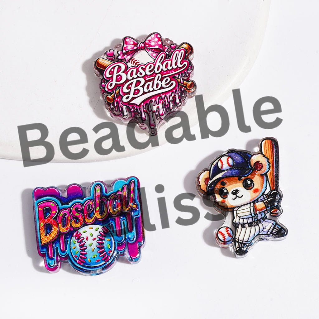 Baseball Theme Series Acrylic Beads, Semi-Clear, Random Mix