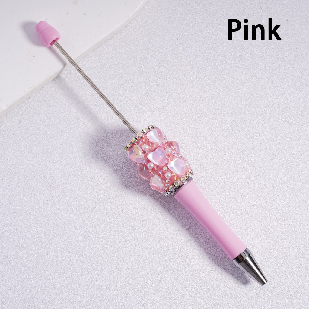 Glamorous Heart Beadable Pen with Multi Color Rhinestones Chains & Pearls