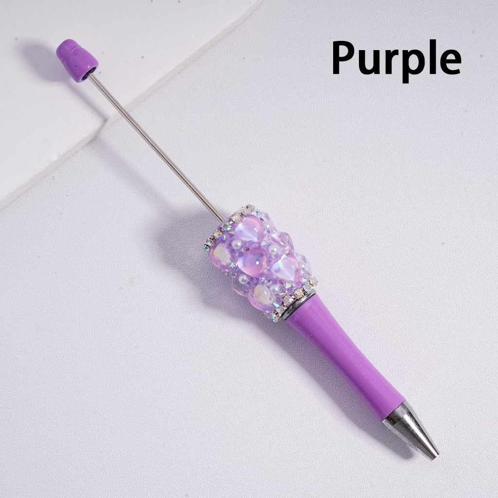 Glamorous Heart Beadable Pen with Multi Color Rhinestones Chains & Pearls