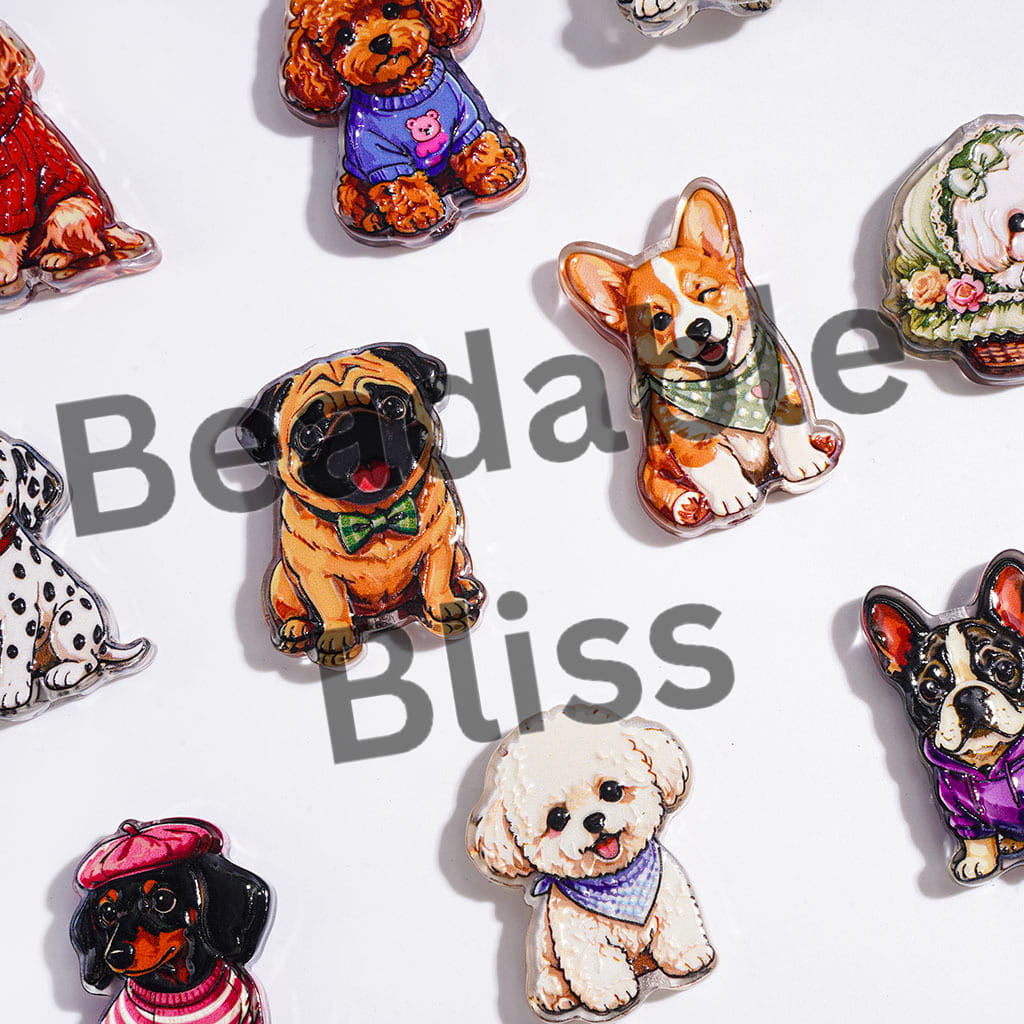 Acrylic Beads Cute Dog in Diverse Style, Semi-Clear, Random Mix