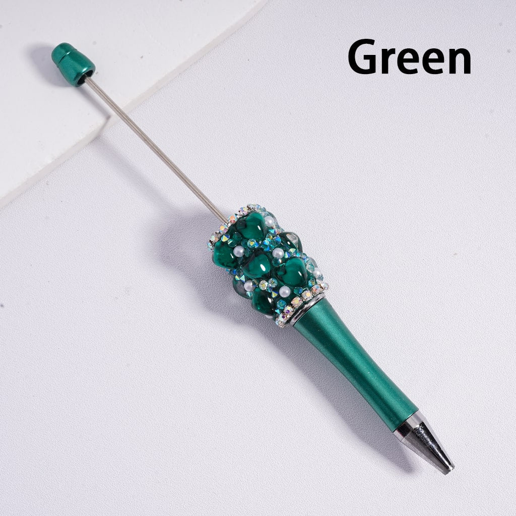 Glamorous Heart Beadable Pen with Multi Color Rhinestones Chains & Pearls