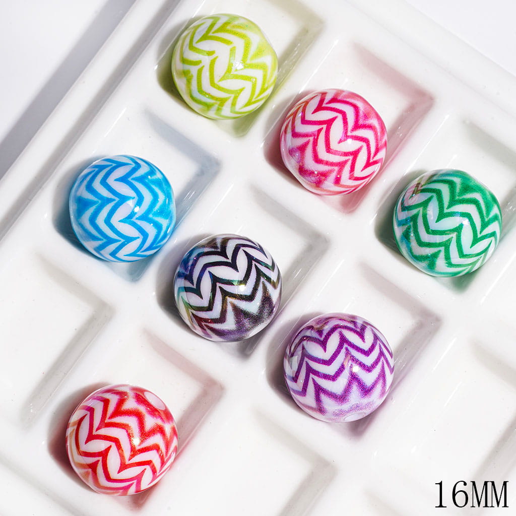 UV-Coated Acrylic Beads for Bracelets with "V" Shaped Wavy Stripe Texture, 16MM Multi-Color Random Mix
