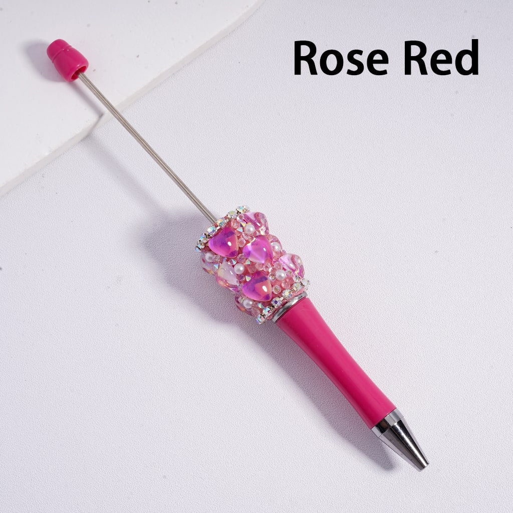 Glamorous Heart Beadable Pen with Multi Color Rhinestones Chains & Pearls
