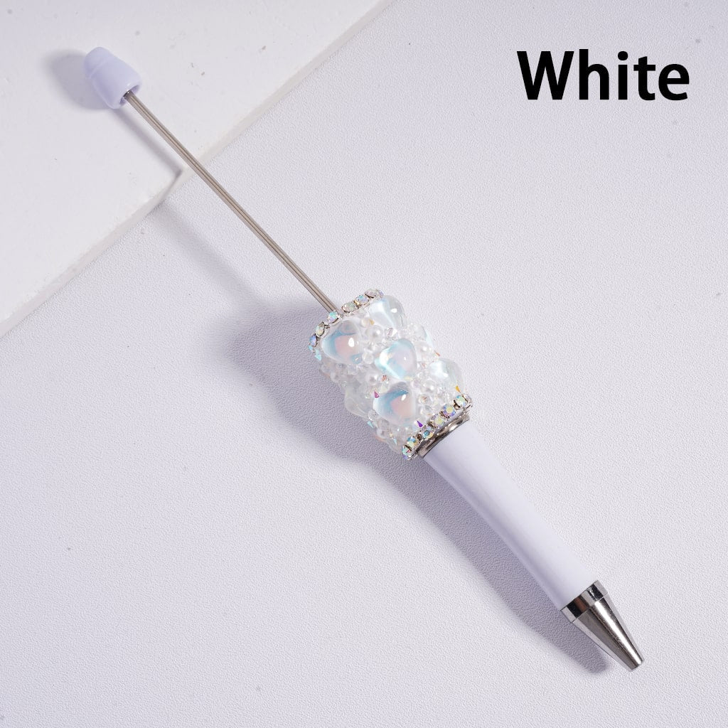 Glamorous Heart Beadable Pen with Multi Color Rhinestones Chains & Pearls