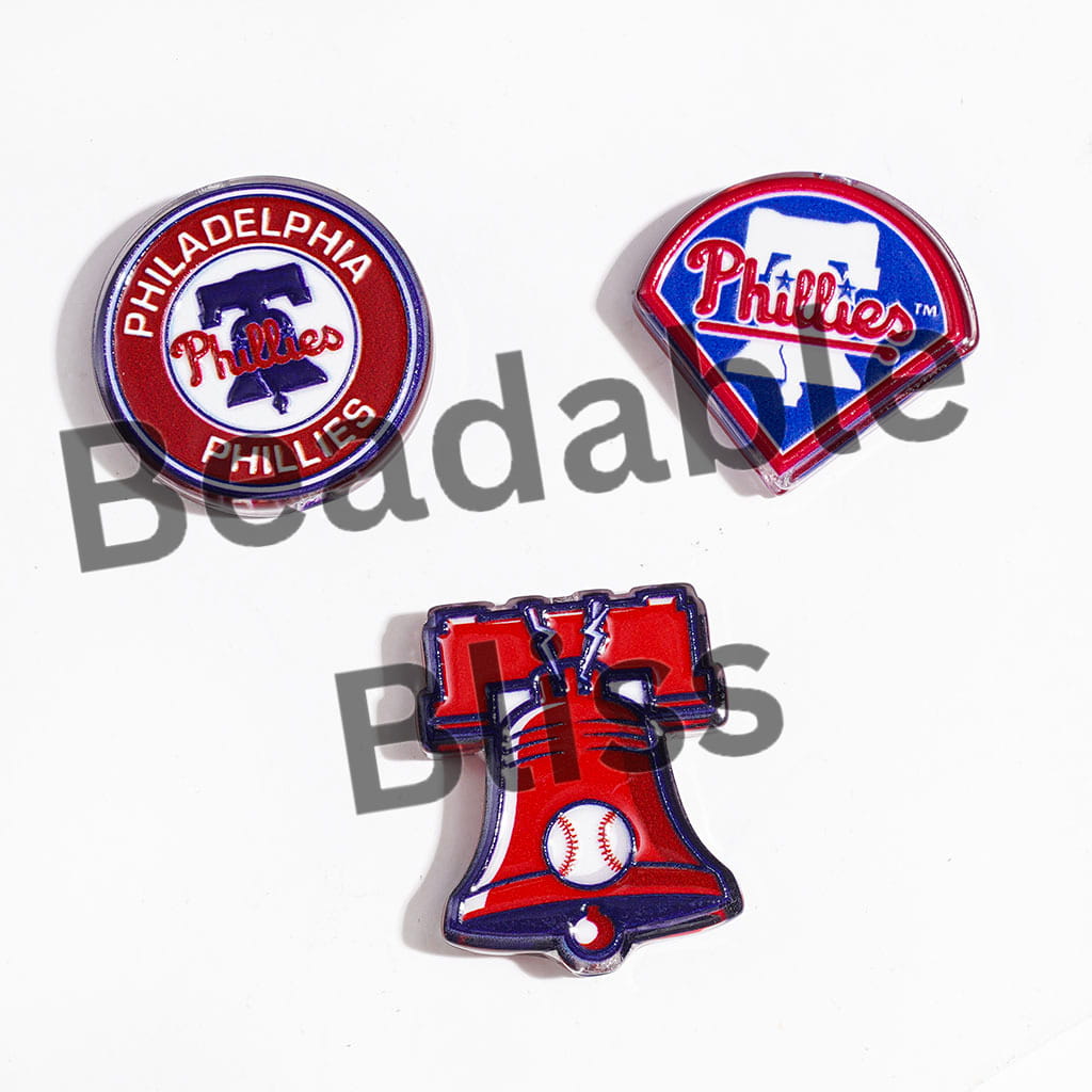 Semi-Clear Acrylic Beads American Philly Baseball Team, Random Mix