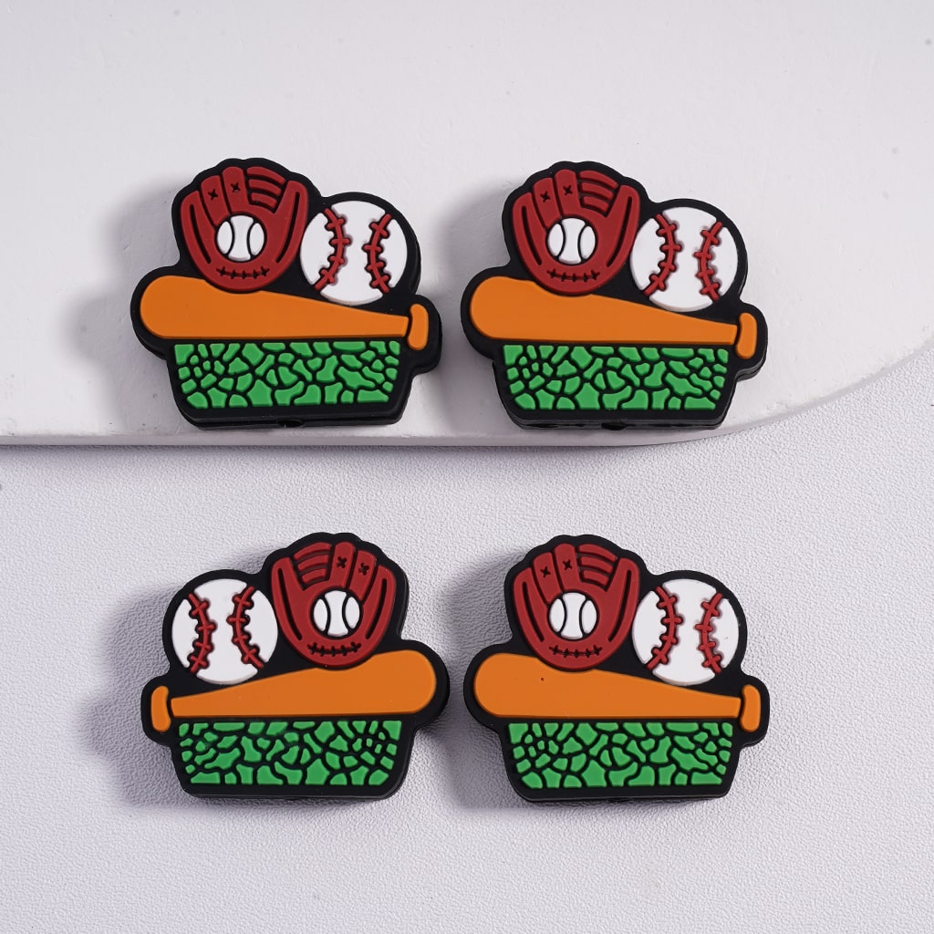 Sports Themed Baseball Glove with Bat Silicone Focal Beads