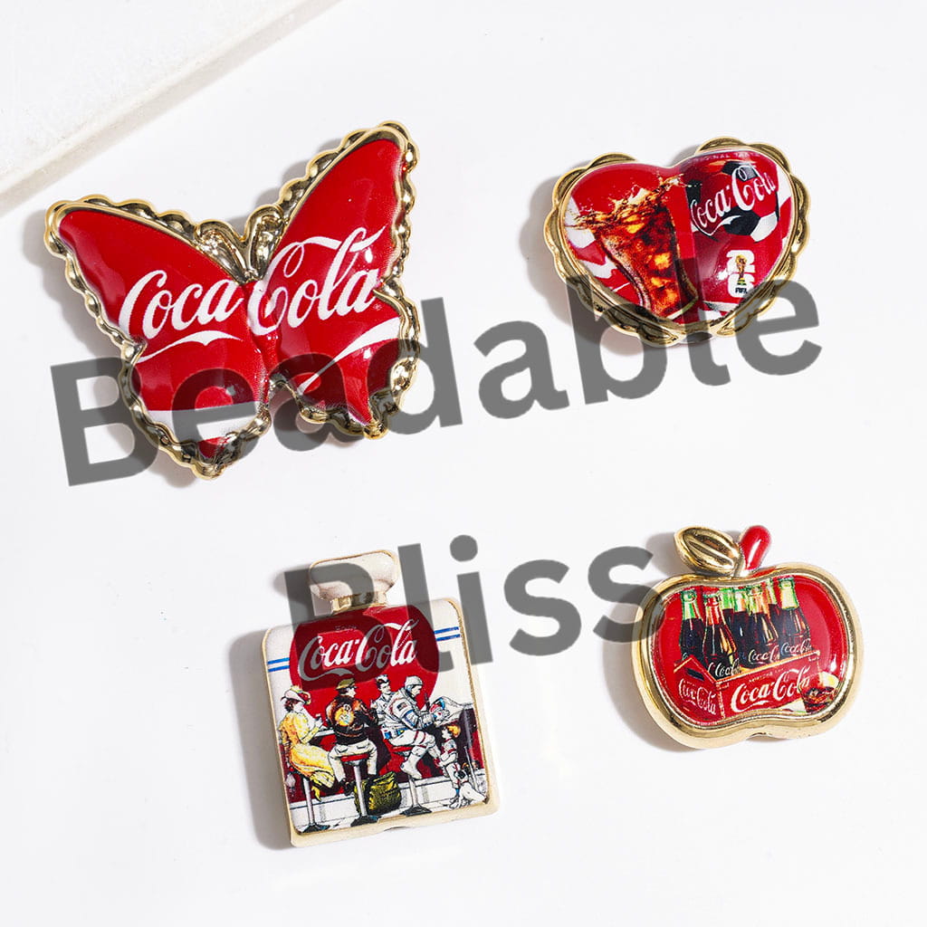 Acrylic Beads and Pendants Soda Drink Series, Gold Border, Random Mix