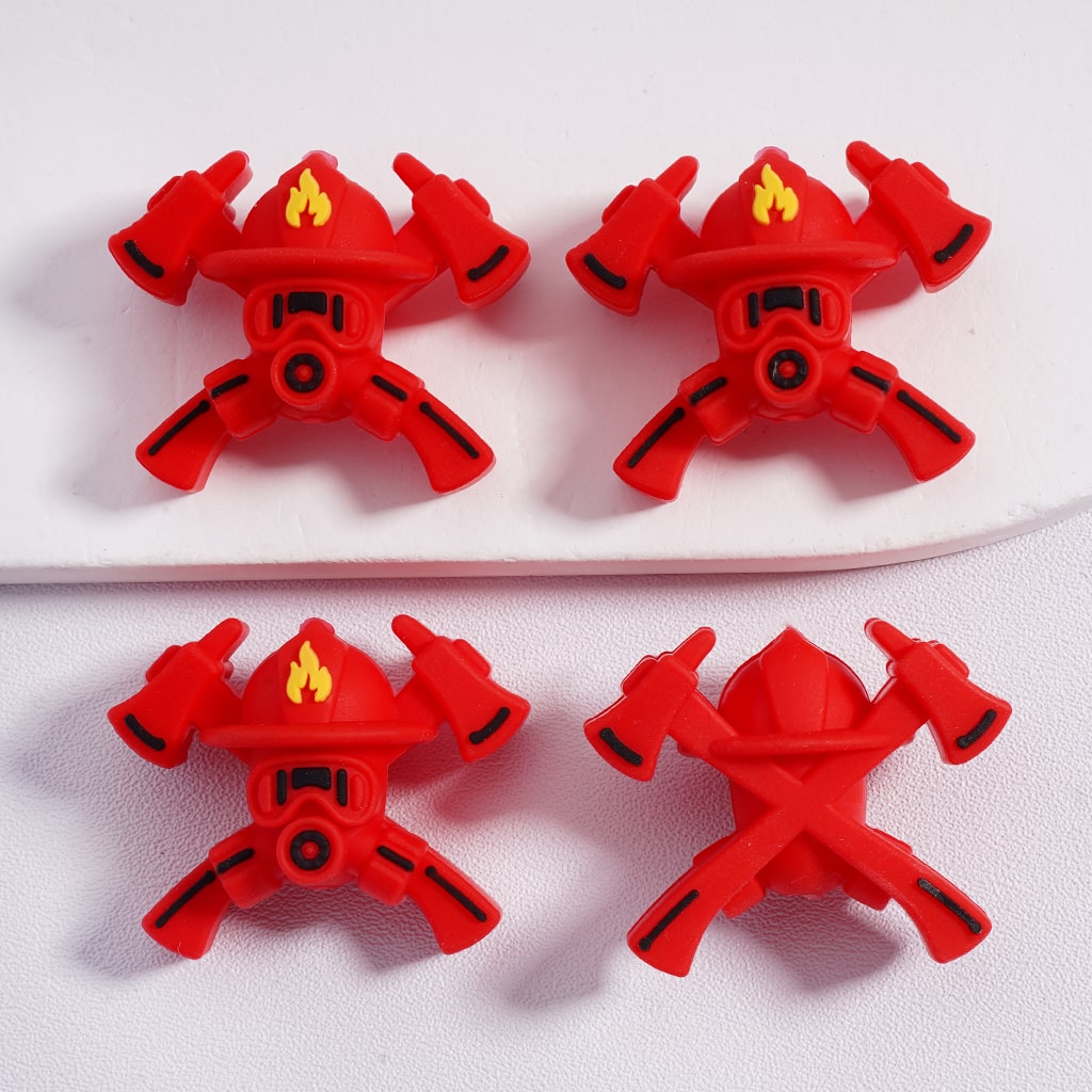 3D Firefighter Rescue Helmet Equipment Fire Gas Mask, Axe & Extinguisher Silicone Focal Beads