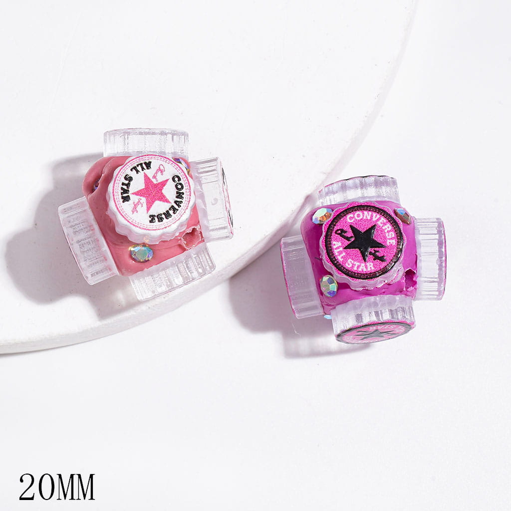 Glamorous Stylish Footwear Brand Circular Logo Prints & AB Rhinestones Clay Beads, 20MM, Purple Pink & Pink