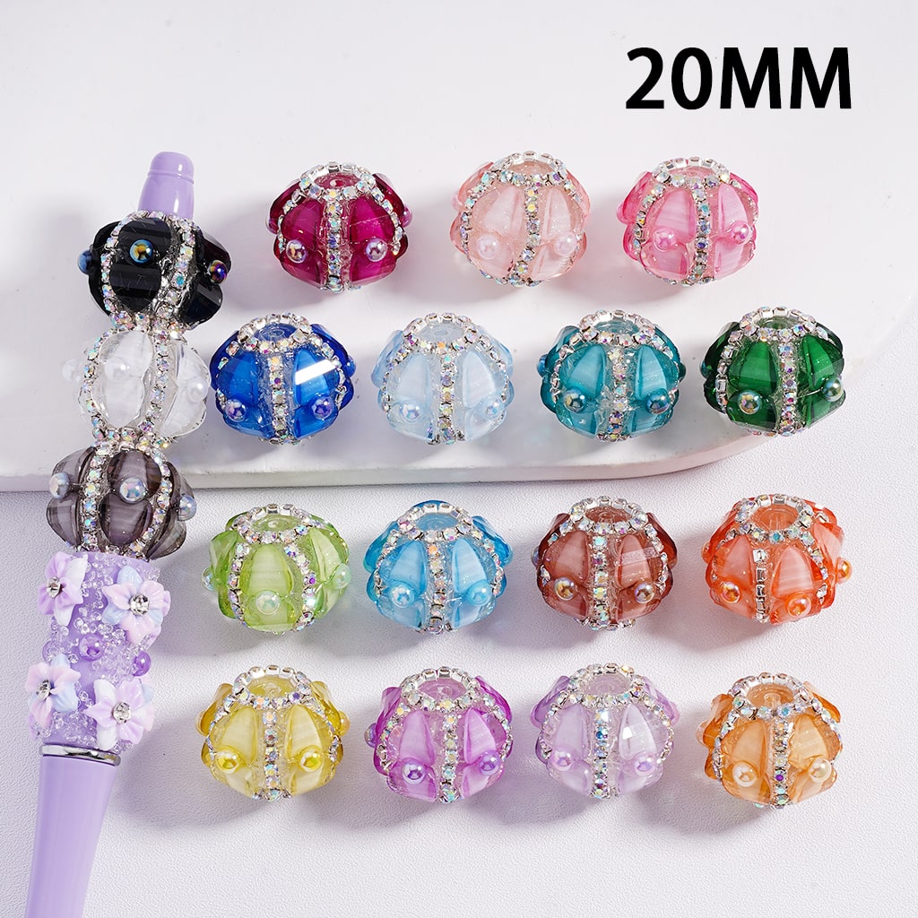 AB Rhinestone Heart & Pearl Multi Color Round Acrylic Beads 20mm