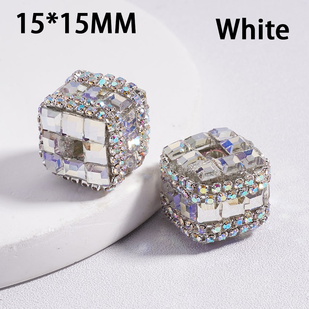 Metallic Cube Mini Cute Square Shape AB Rhinestones Chains Acrylic Beads 15*15MM