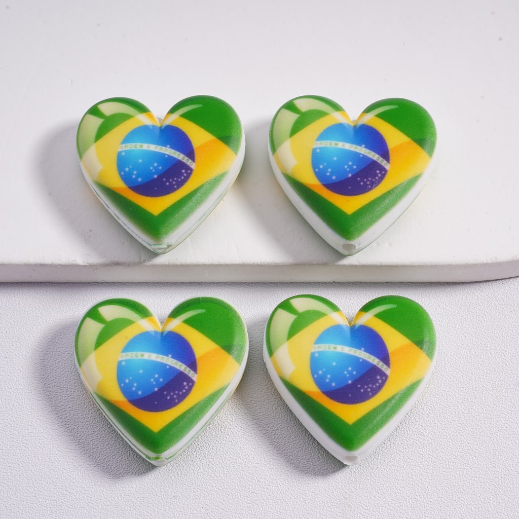 Colorful Brazil Flag Beads Heart Shaped Silicone Focal Beadsc