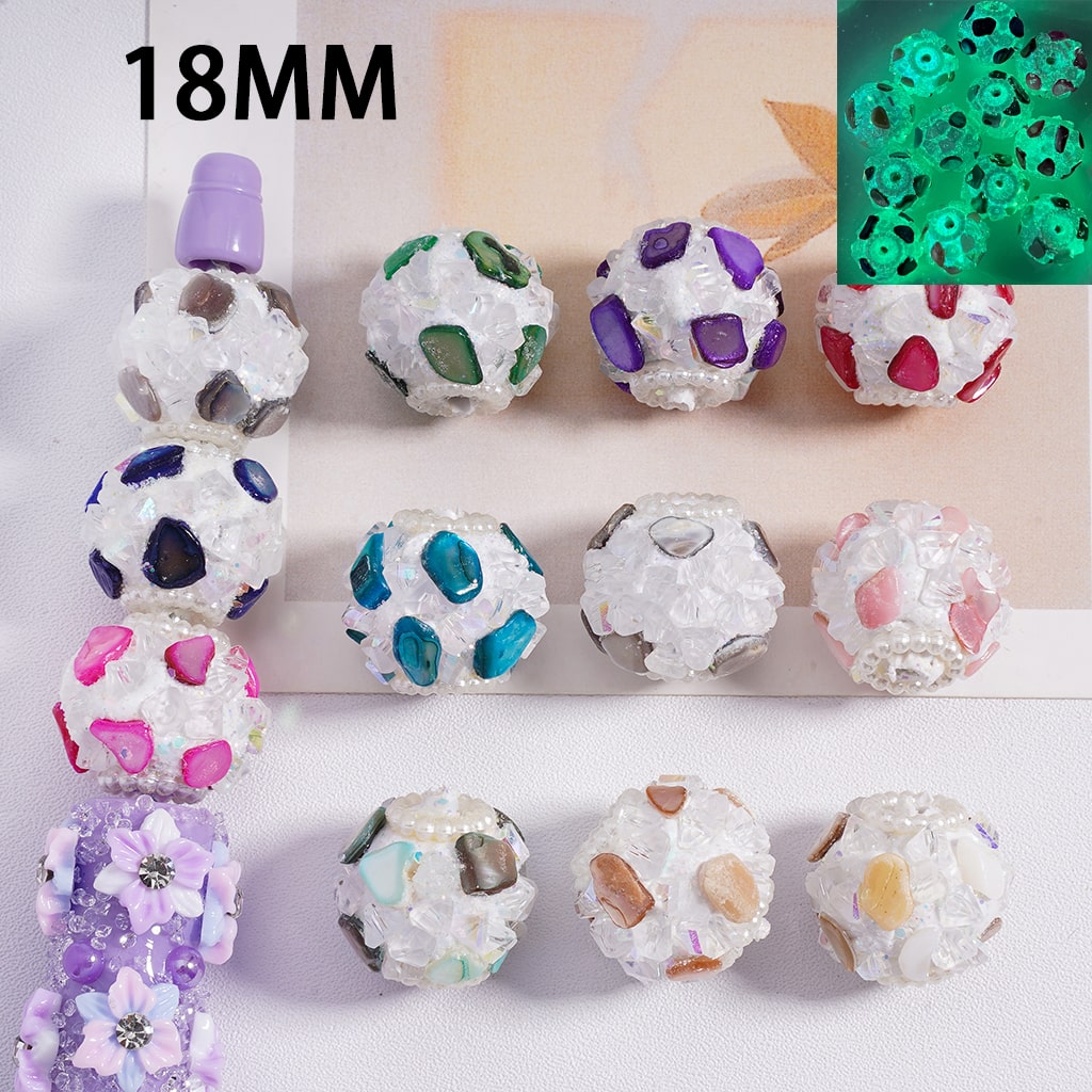 Luminous Mini Rock Shaped Round Clay Beads with Clear Rhinestones & White Pearls 18MM Random Mix