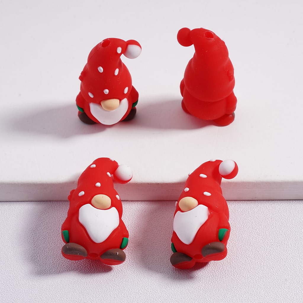 Christmas Gnome Red Hat Design Silicone Focal Beads